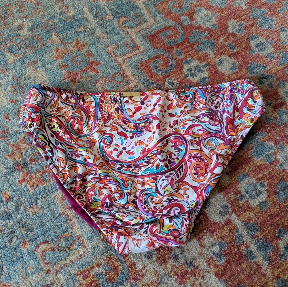 Lauren Ralph Lauren Women's 6 Bikini Swimsuit Bottom Plum Orange Paisley 111 - Picture 3 of 7